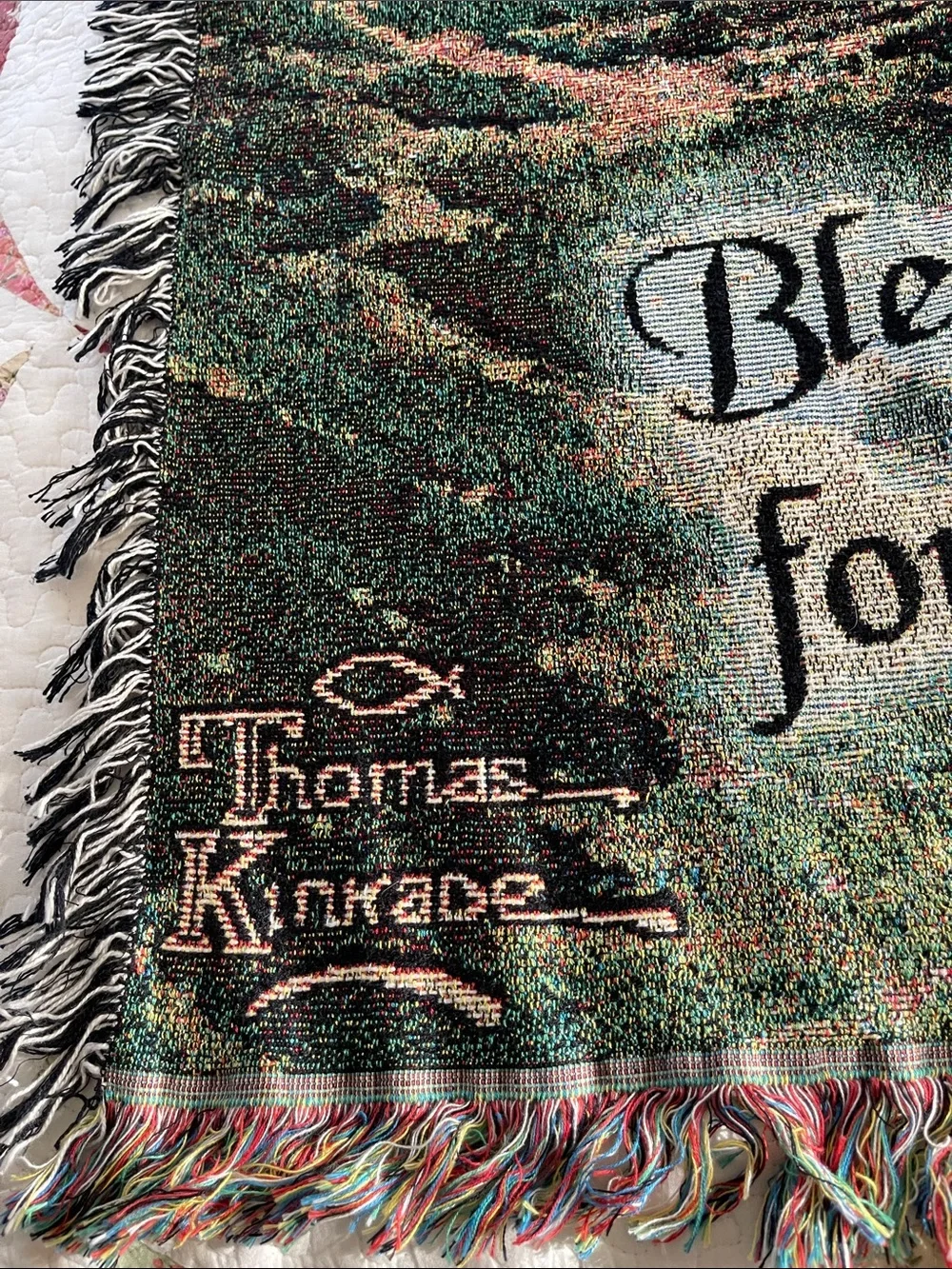 Thomas Kinkade Multicolored Tapestry Throw New with tags